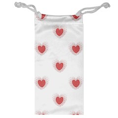 Red Polka Dot Hearts On White Jewelry Bag by SpinnyChairDesigns