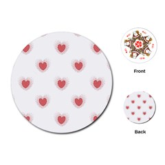 Red Polka Dot Hearts On White Playing Cards Single Design (round) by SpinnyChairDesigns