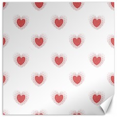 Red Polka Dot Hearts On White Canvas 20  X 20  by SpinnyChairDesigns