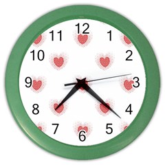 Red Polka Dot Hearts On White Color Wall Clock by SpinnyChairDesigns