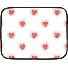 Red Polka Dot Hearts On White Fleece Blanket (mini) by SpinnyChairDesigns