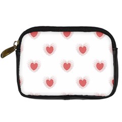 Red Polka Dot Hearts On White Digital Camera Leather Case by SpinnyChairDesigns