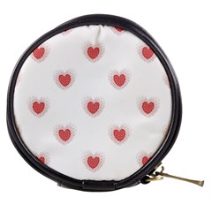 Red Polka Dot Hearts On White Mini Makeup Bag by SpinnyChairDesigns