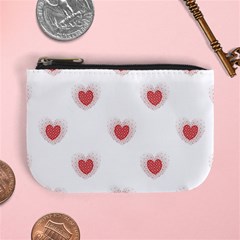 Red Polka Dot Hearts On White Mini Coin Purse by SpinnyChairDesigns