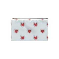 Red Polka Dot Hearts On White Cosmetic Bag (small) by SpinnyChairDesigns