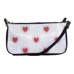 Red Polka Dot Hearts On White Shoulder Clutch Bag by SpinnyChairDesigns