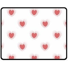 Red Polka Dot Hearts On White Fleece Blanket (medium)  by SpinnyChairDesigns