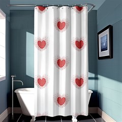 Red Polka Dot Hearts On White Shower Curtain 36  X 72  (stall)  by SpinnyChairDesigns