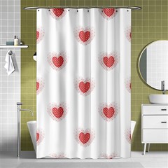 Red Polka Dot Hearts On White Shower Curtain 48  X 72  (small)  by SpinnyChairDesigns