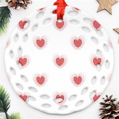 Red Polka Dot Hearts On White Round Filigree Ornament (two Sides) by SpinnyChairDesigns