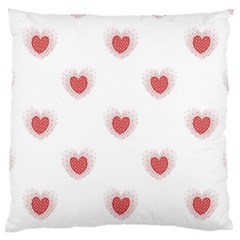 Red Polka Dot Hearts On White Large Cushion Case (two Sides) by SpinnyChairDesigns