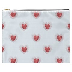 Red Polka Dot Hearts On White Cosmetic Bag (xxxl) by SpinnyChairDesigns