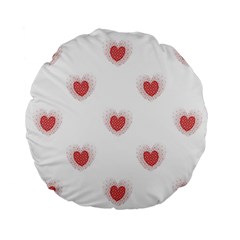 Red Polka Dot Hearts On White Standard 15  Premium Round Cushions by SpinnyChairDesigns