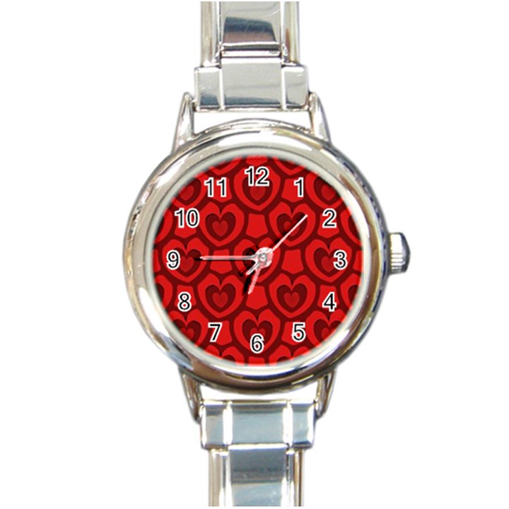 Dark Red Heart Pattern Round Italian Charm Watch