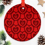 Dark Red Heart Pattern Ornament (Round) Front