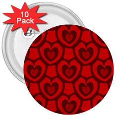 Dark Red Heart Pattern 3  Buttons (10 Pack)  by SpinnyChairDesigns