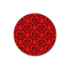 Dark Red Heart Pattern Magnet 3  (round) by SpinnyChairDesigns