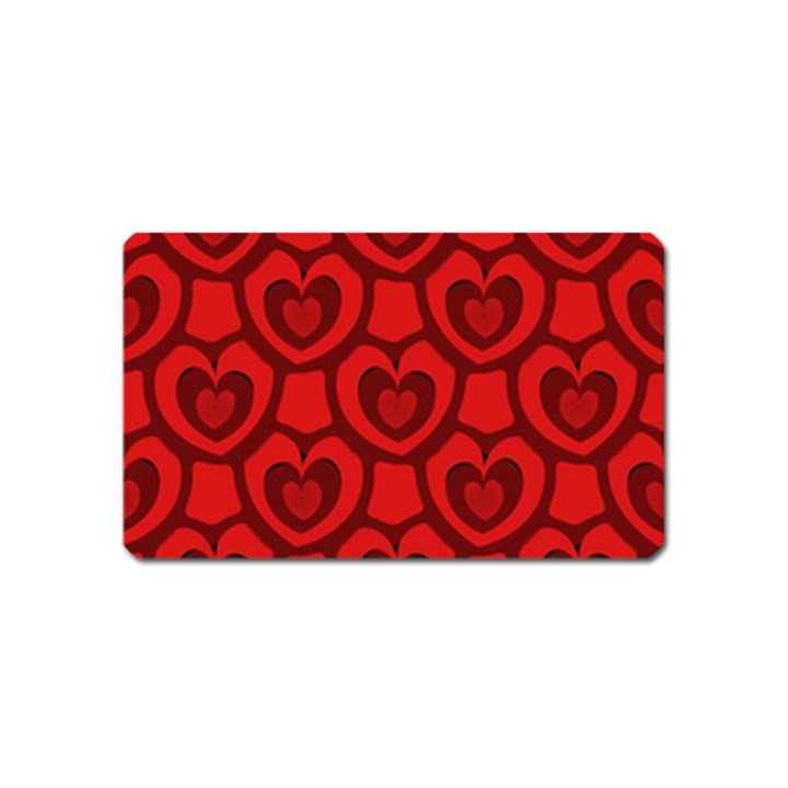 Dark Red Heart Pattern Magnet (Name Card)