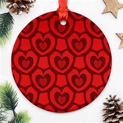 Dark Red Heart Pattern Round Ornament (two Sides) by SpinnyChairDesigns