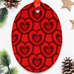 Dark Red Heart Pattern Oval Ornament (two Sides) by SpinnyChairDesigns