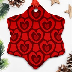 Dark Red Heart Pattern Snowflake Ornament (two Sides) by SpinnyChairDesigns