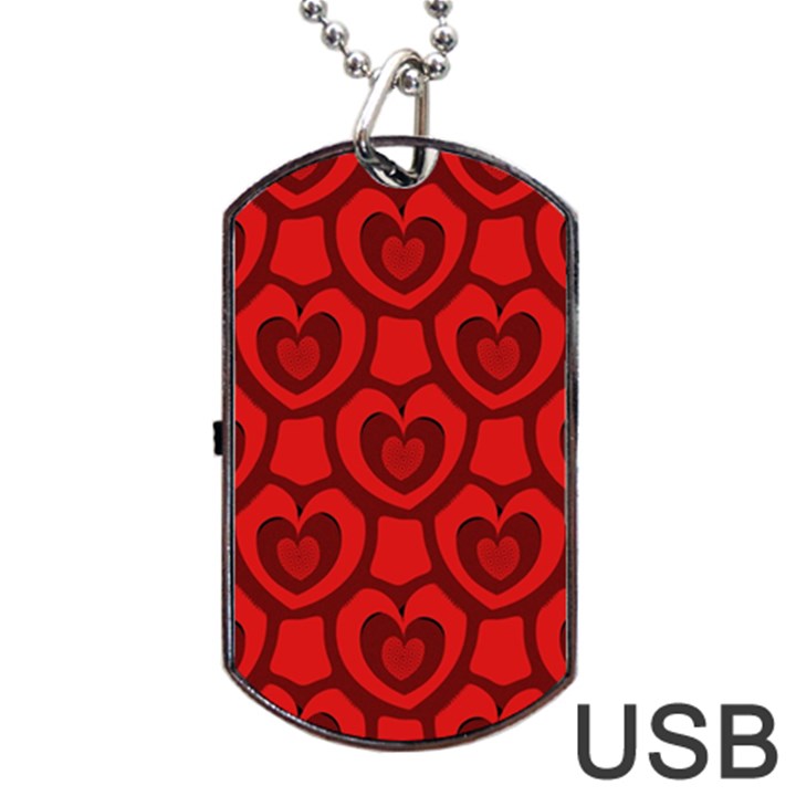 Dark Red Heart Pattern Dog Tag USB Flash (One Side)