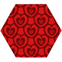 Dark Red Heart Pattern Wooden Puzzle Hexagon by SpinnyChairDesigns