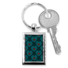 Teal And Red Hearts Key Chain (rectangle) by SpinnyChairDesigns