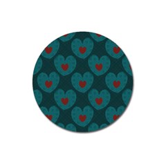 Teal And Red Hearts Magnet 3  (round) by SpinnyChairDesigns