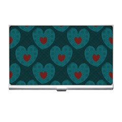 Teal And Red Hearts Business Card Holder by SpinnyChairDesigns