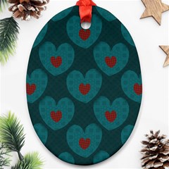 Teal And Red Hearts Oval Ornament (two Sides) by SpinnyChairDesigns