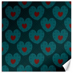 Teal And Red Hearts Canvas 12  X 12  by SpinnyChairDesigns