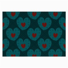 Teal And Red Hearts Large Glasses Cloth (2 Sides) by SpinnyChairDesigns