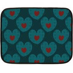 Teal And Red Hearts Double Sided Fleece Blanket (mini)  by SpinnyChairDesigns