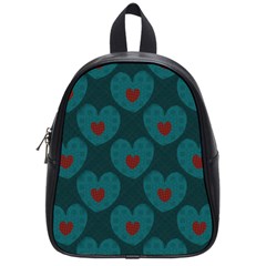 Teal And Red Hearts School Bag (small) by SpinnyChairDesigns