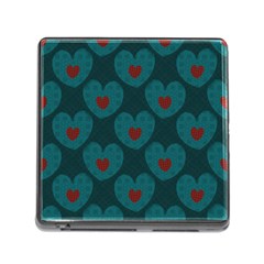 Teal And Red Hearts Memory Card Reader (square 5 Slot) by SpinnyChairDesigns