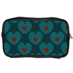 Teal And Red Hearts Toiletries Bag (one Side) by SpinnyChairDesigns