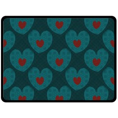 Teal And Red Hearts Fleece Blanket (large)  by SpinnyChairDesigns