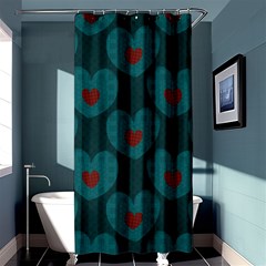 Teal And Red Hearts Shower Curtain 36  X 72  (stall)  by SpinnyChairDesigns