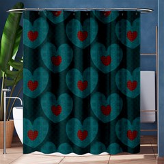 Teal And Red Hearts Shower Curtain 60  X 72  (medium)  by SpinnyChairDesigns