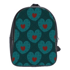 Teal And Red Hearts School Bag (xl) by SpinnyChairDesigns