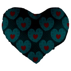 Teal And Red Hearts Large 19  Premium Heart Shape Cushions by SpinnyChairDesigns