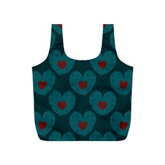 Teal And Red Hearts Full Print Recycle Bag (s)