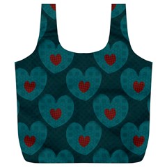 Teal And Red Hearts Full Print Recycle Bag (xl)