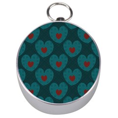 Teal And Red Hearts Silver Compasses by SpinnyChairDesigns