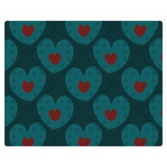 Teal And Red Hearts Double Sided Flano Blanket (medium)  by SpinnyChairDesigns