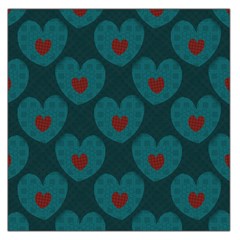 Teal And Red Hearts Large Satin Scarf (square) by SpinnyChairDesigns