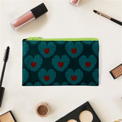 Teal And Red Hearts Cosmetic Bag (xs) by SpinnyChairDesigns