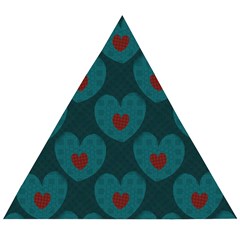 Teal And Red Hearts Wooden Puzzle Triangle