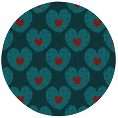 Teal And Red Hearts Wooden Bottle Opener (round)